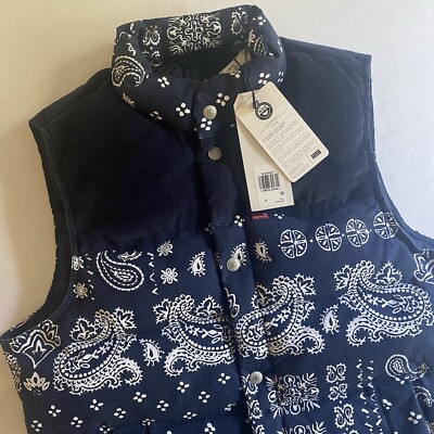 Levi s Western Puffer Vest Mens Medium Paisley Duck Down Corduroy Warm Insulated