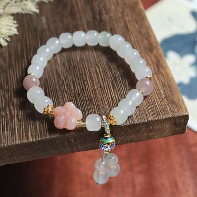 Perfect High Ice Jade Precision Polish Pink Agate Peach Blossom Bracelet M1767