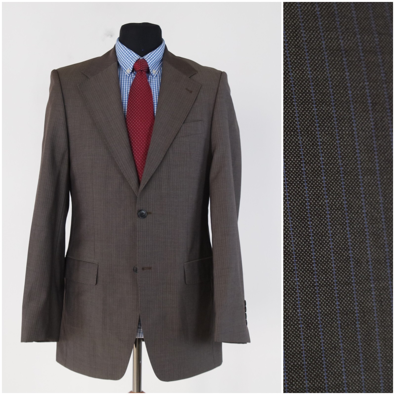Mens Striped Brown Blazer 40L UK Size LINUS Super 100s Wool Sport Coat Jacket