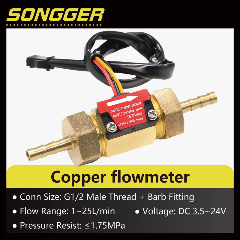 Copper Flowmeter Water Flow Sensor G1/2 Brass Hall Effect Inline Liquid Turbine