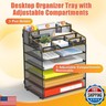 Docnest Multi-Functional Desk Organizer Tray, 6 Tier Paper Letter Tray Organizer with 3 Pen Holder, Mesh Desktop Organizer and Storage with 5 Adjustable Compartments for Office Supplies-Black