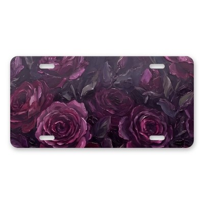 Plum Roses Noir Aluminum License Plate Custom Vanity Front Tag for Car Truck SUV