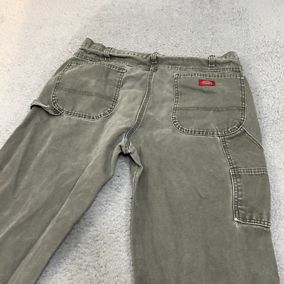 Dickies Pants Mens 38x30 Green Carpenter Canvas Work Wear Cotton Gorp Adult