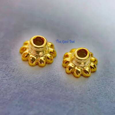 6mm 18k Solid Yellow Gold Fancy Fluted Bead Cap Finding PAIR (2)