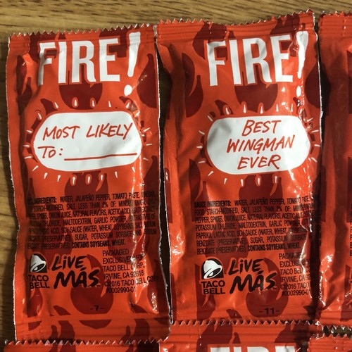 Taco Bell FIRE Hot Sauce 16 Packets - With 5 Different Sayings
