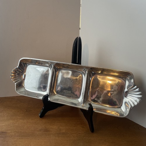 Holland Boone Polished Pewter 3-part Divided Tray Scallop Shell Handles