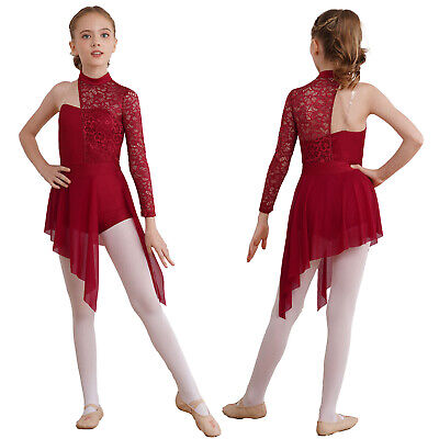 US Kids Girls Contemporary Lyrical Dance Dress Long Skirt Leotard Modern Costume
