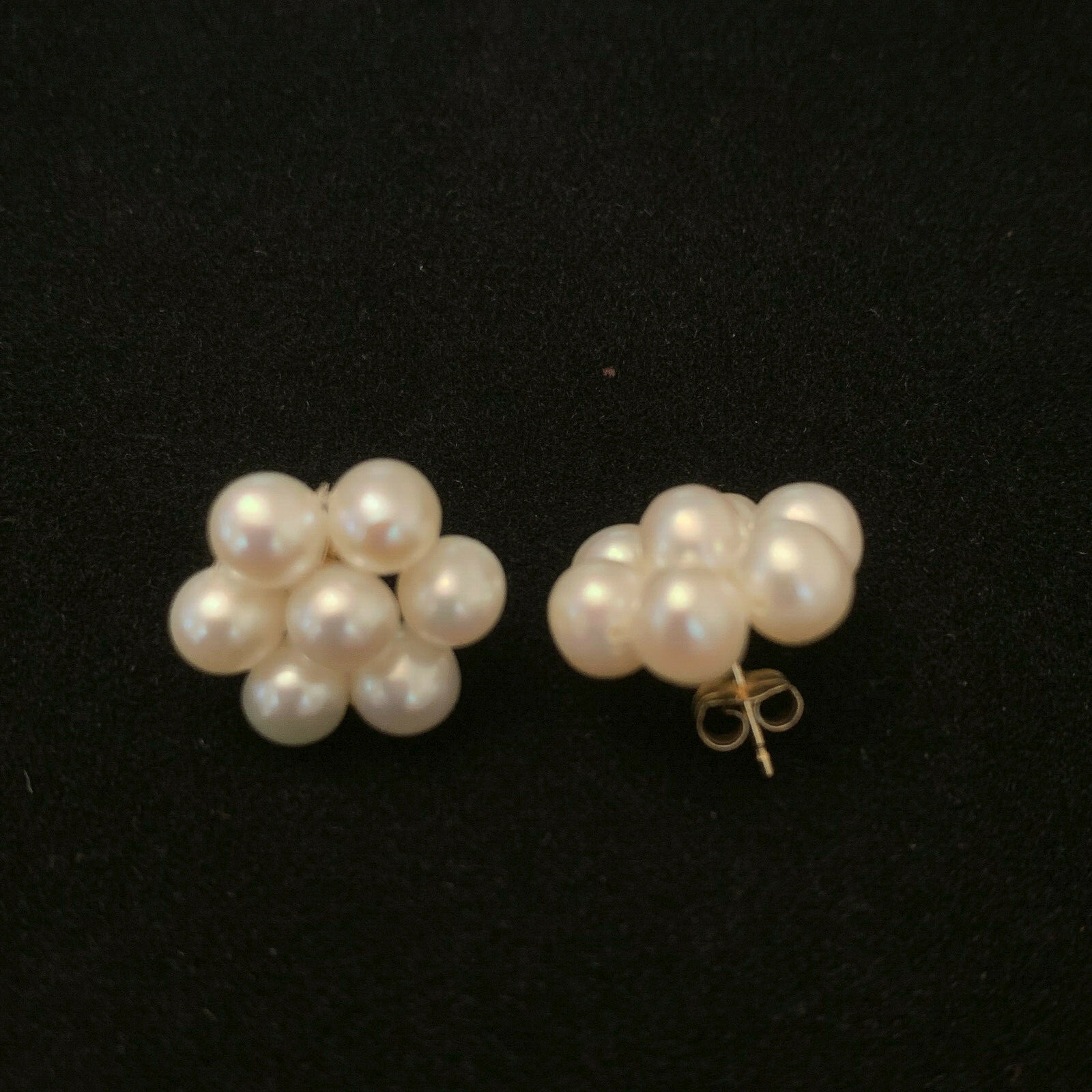 14K Yellow Gold Cultured Freshwater Pearl Cluster Earrings