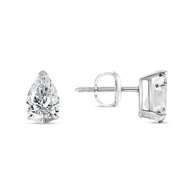 Pre-owned Shine Brite With A Diamond 2.75 Ct Pear Teardrop Cut Earrings Studs Solid 14k White Gold Screw Back Basket In White/colorless