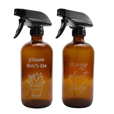 Crazy Plant Lady/Please Don't Die Glass Spray Bottles, Gardener Gift Set of 2
