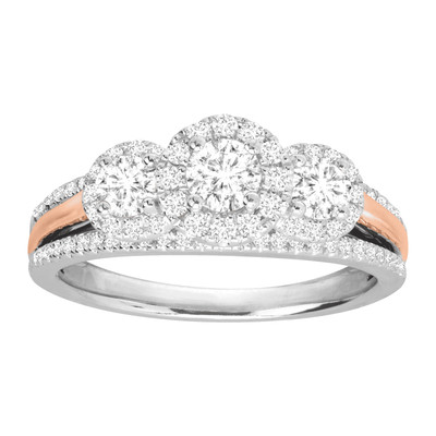 Finecraft 1 cttw Diamond Trio Engagement Ring in 14K White & Rose Gold, Size 7