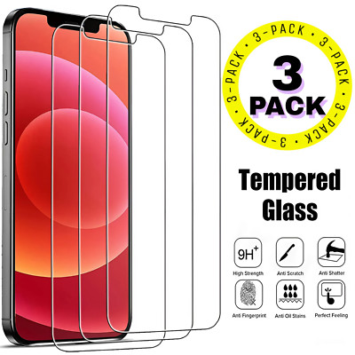 3X Tempered Glass Screen Protector For iPhone 16 15 14 13 12 11 Pro Max X XR 8 7