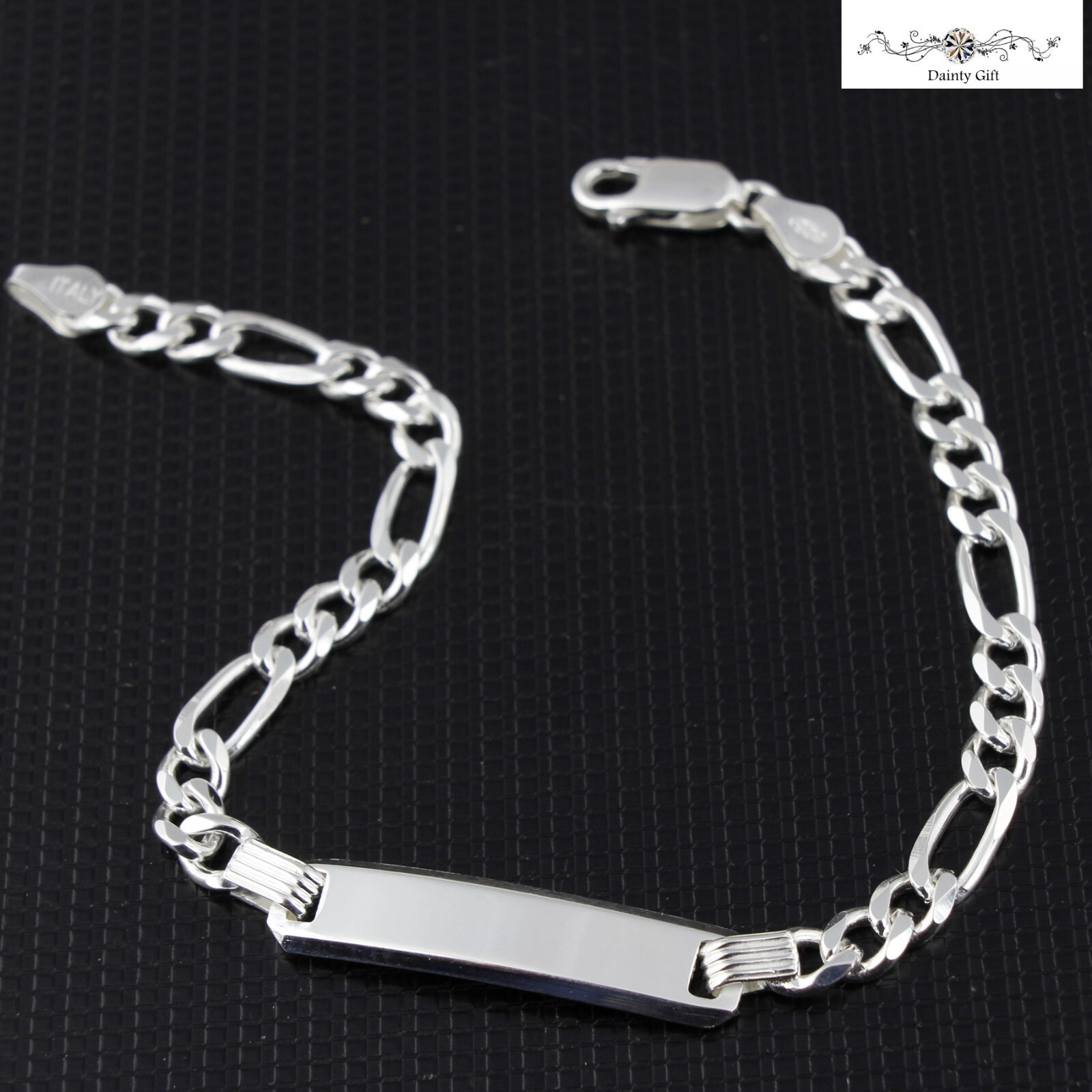 Men / Women Italy 925 Sterling Silver Engrave Bar Figaro