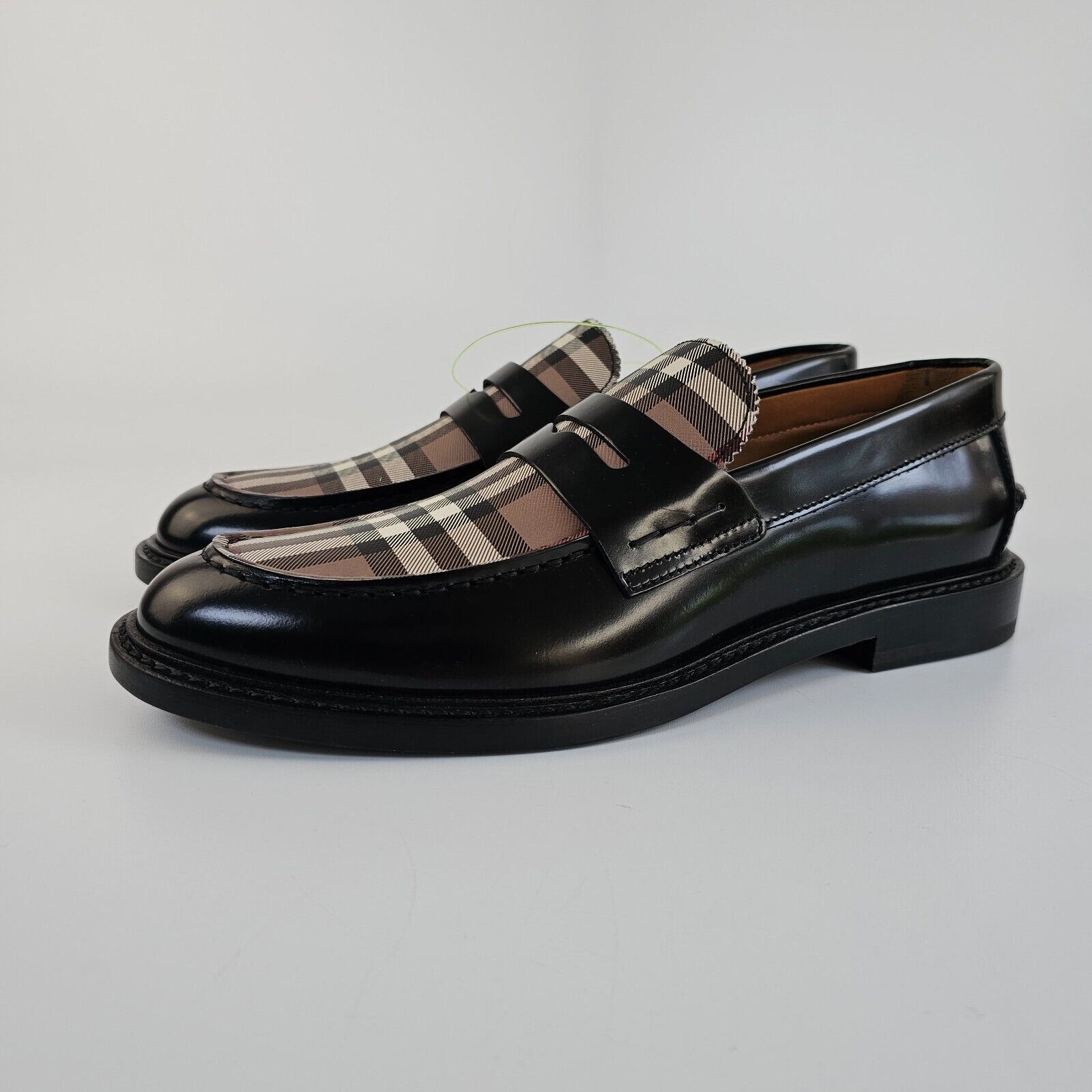 BURBERRY Shane Black/Beige Checkered Leather Penny Loafers BURBERRY Shane Black/Beige Checkered Leather Penny Loafers