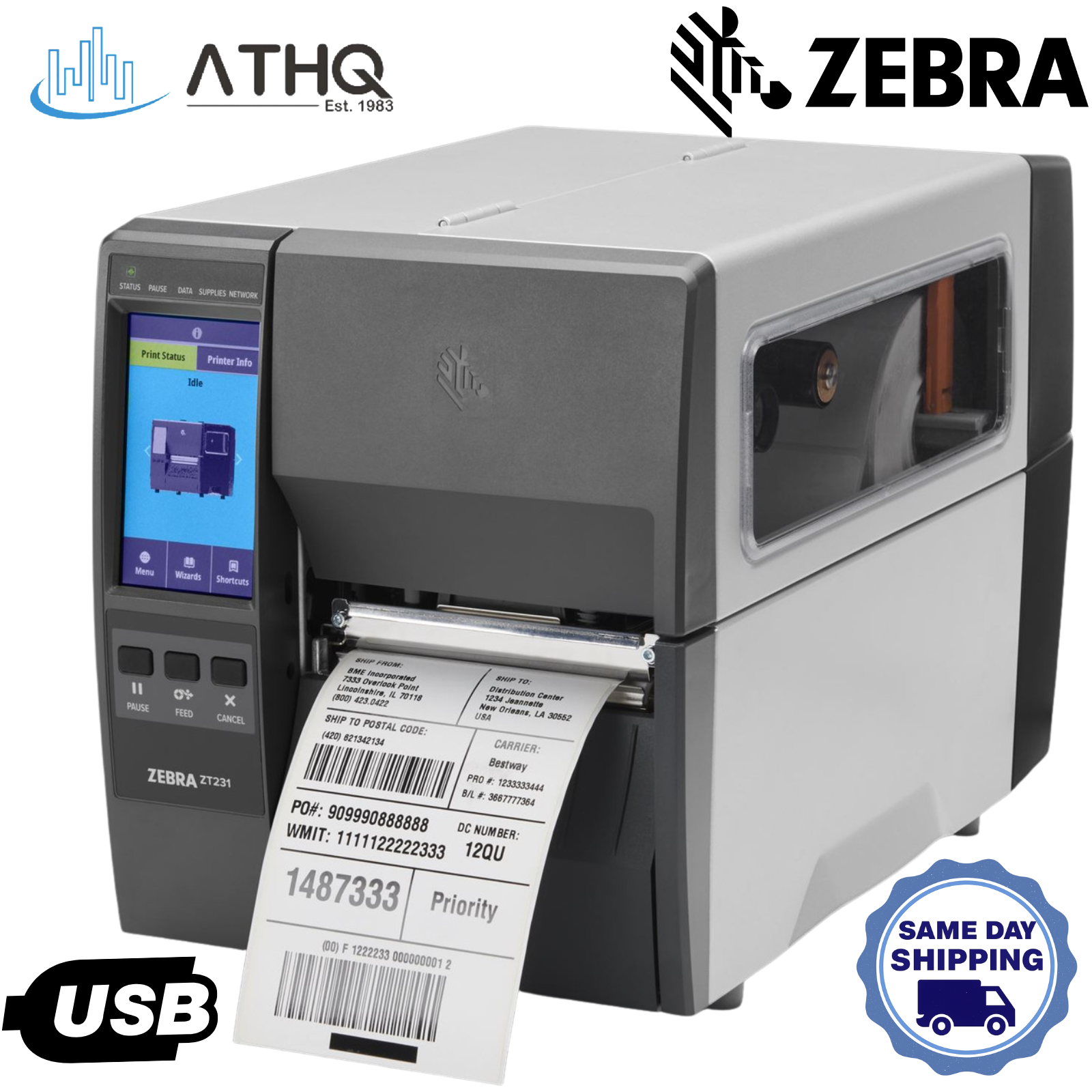 Zebra ZT231 203dpi Thermal Transfer Industrial Label Printer USB