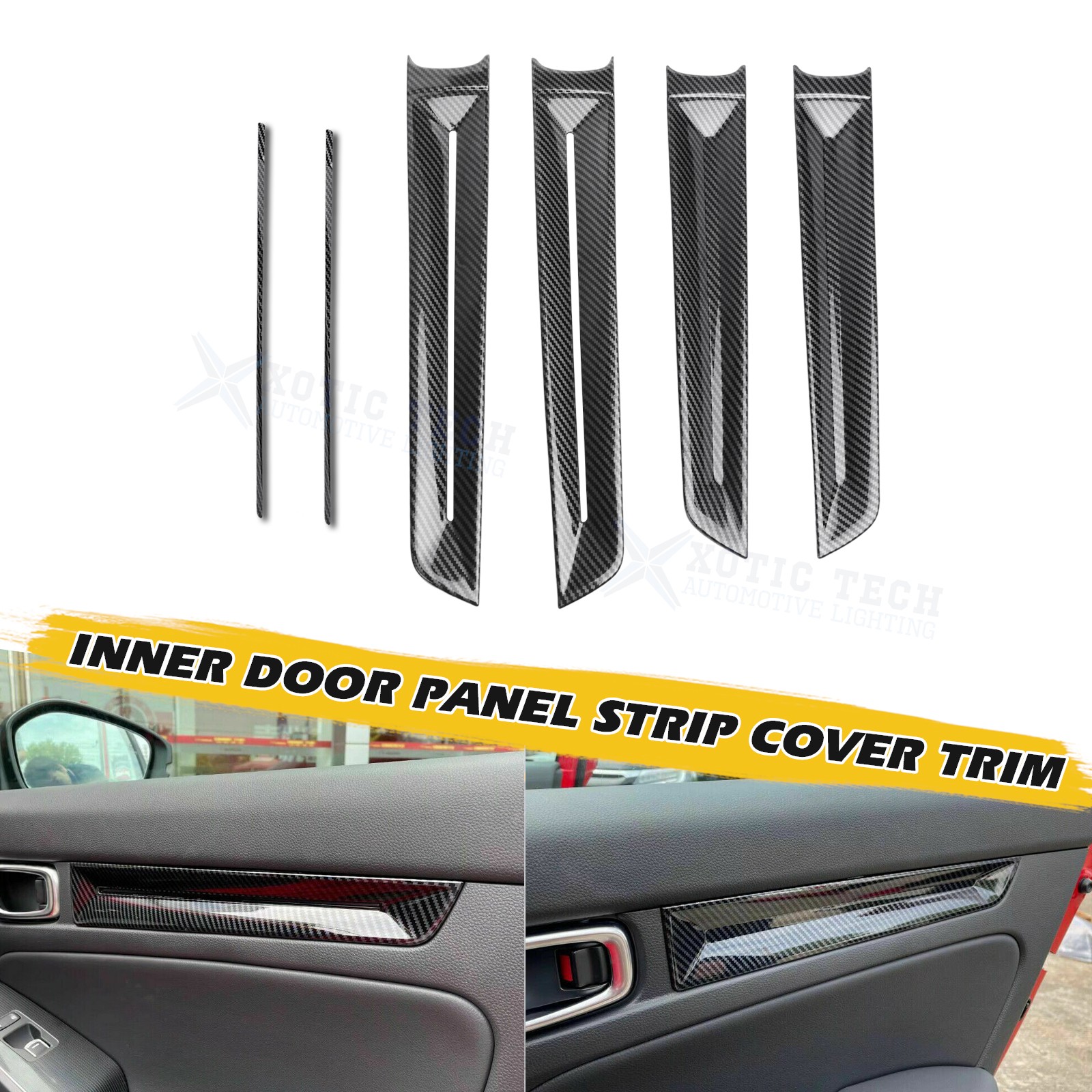 6x/Set Carbon Fiber Look Door Panel Frame Full Cover Trim For Honda Civic 2022+