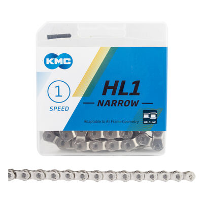 KMC HL1 Narrow Chain - Single Speed 3/32'', 100 Links, Half Link Chain, Silver