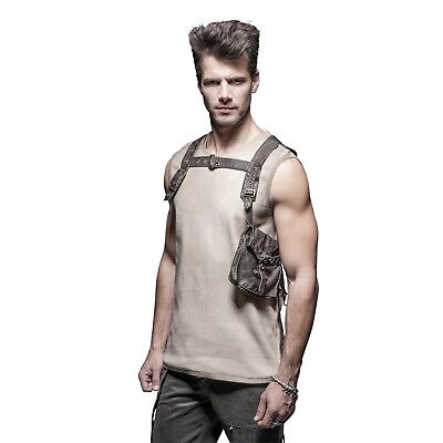Mens Brown Leather Steampunk Vest Harness Costume Accessory Wasteland Mad Max