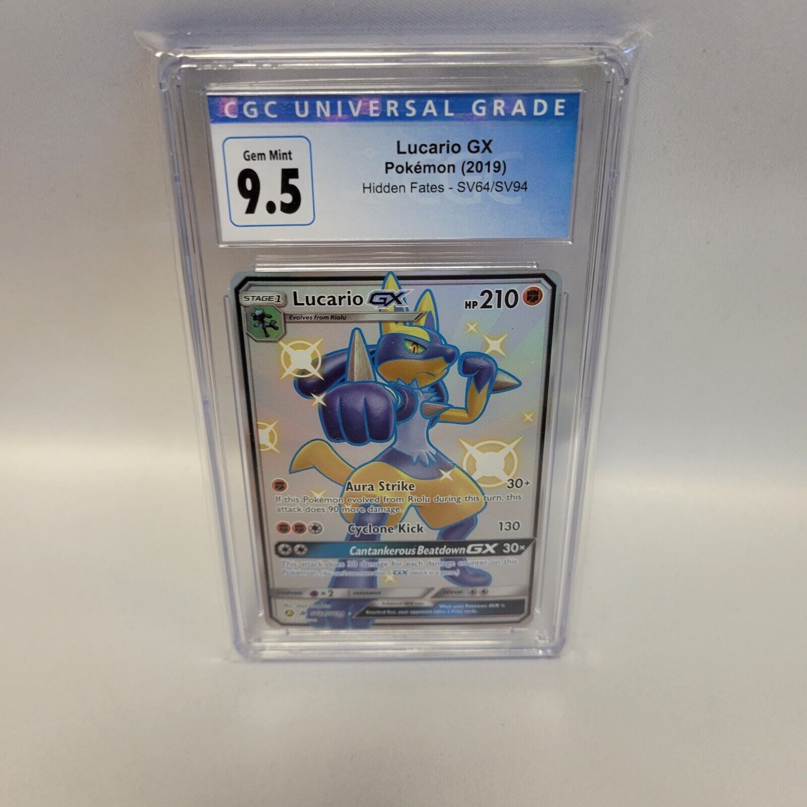 Shiny Lucario GX Hidden Fates SV64/SV94 Full Art CGC 9.5 Shiny Lucario GX Hidden Fates SV64/SV94 Full Art CGC 9.5