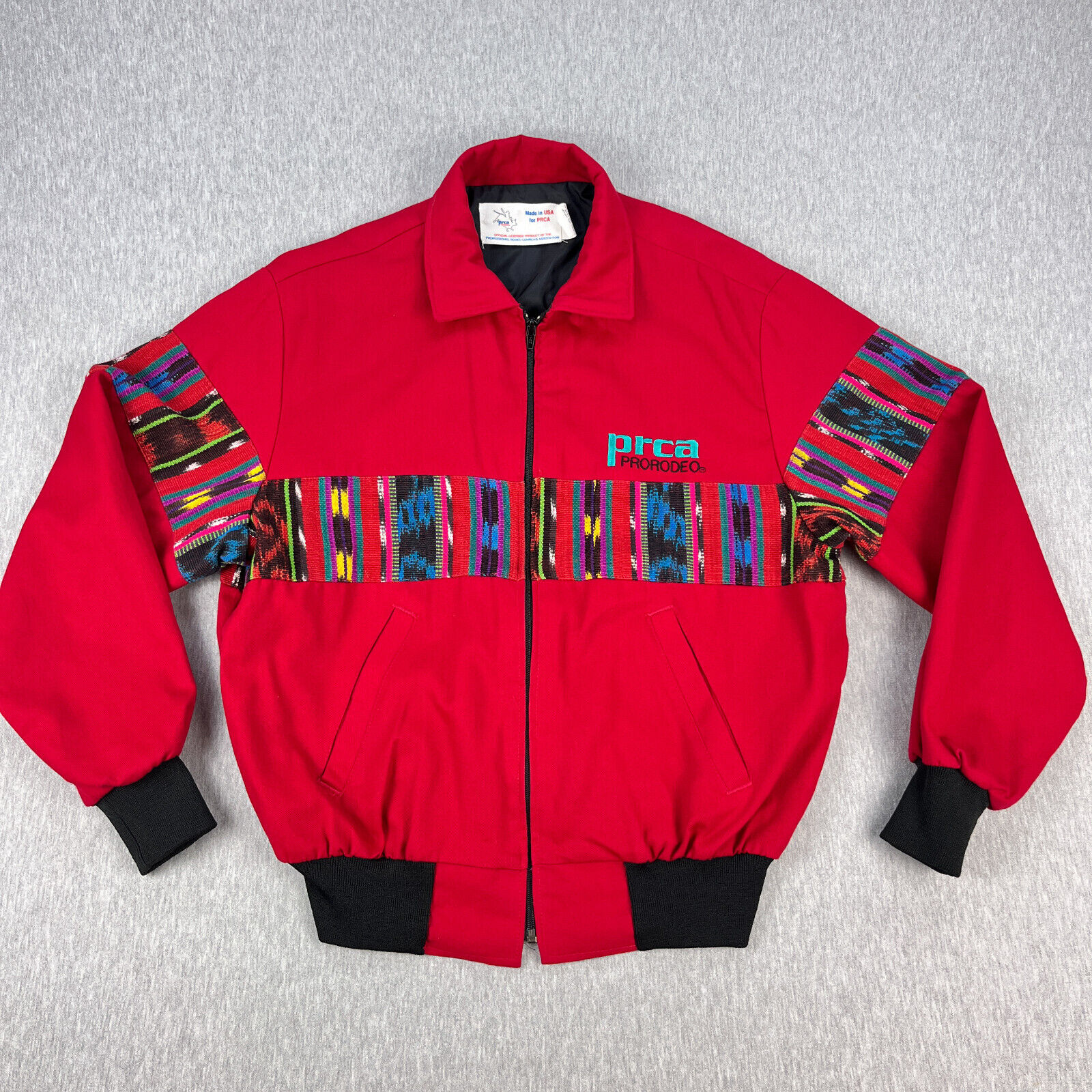VTG PRCA Pro Rodeo Jacket Mens M Red Southwest Aztec Cotton Twill USA Made 90s VTG PRCA Pro Rodeo Jacket Mens M Red Southwest Aztec Cotton Twill USA Made 90s
