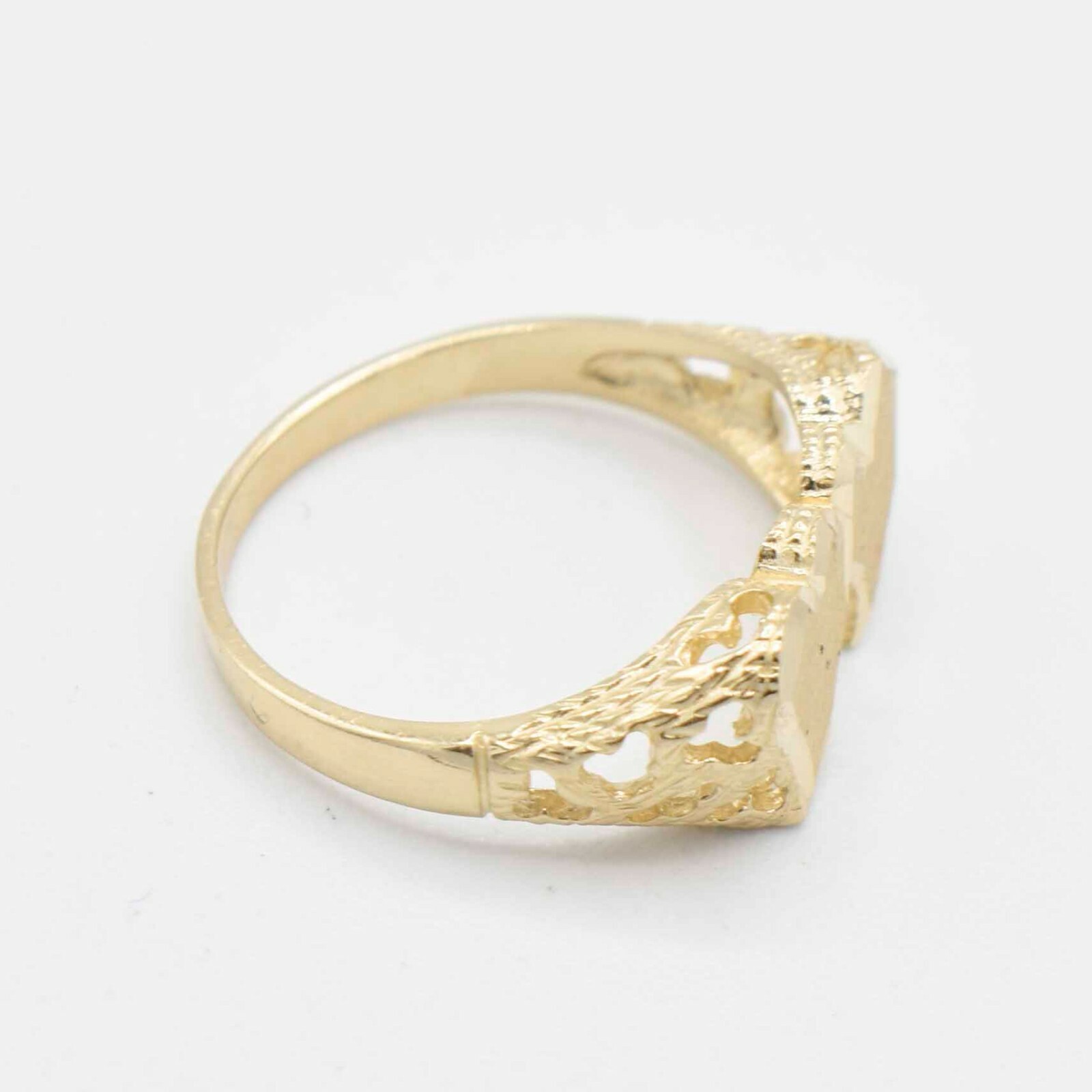 Pre-owned Bayam Satin Finish Double Heart With Textured Sides Ring Real Solid 10k Yellow Gold