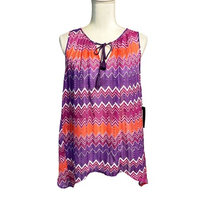 NWT Stylus Venus Violet Chevron Blouse Asymmetric Hem Boho Tunic Top Size Large