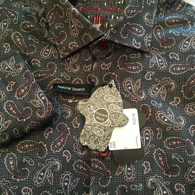 Visconti Black Gray Paisley Natural Stretch Small Men's Shirt   NWT $125