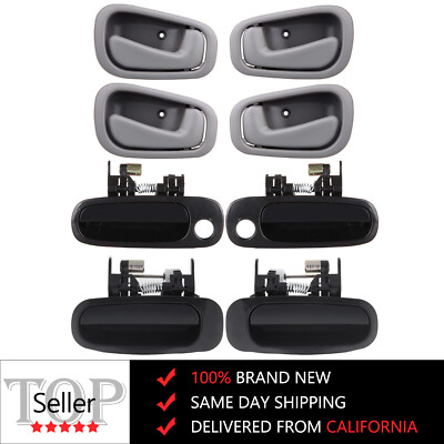 Set of 8 Outside & Inside LH RH for 98-02 Toyota Corolla Black Gray Door Handles