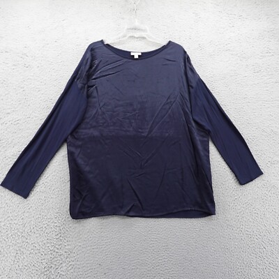NWT J Jill Satin Front Tunic Top Large Navy Blue Womens Long Sleeve Lightweight