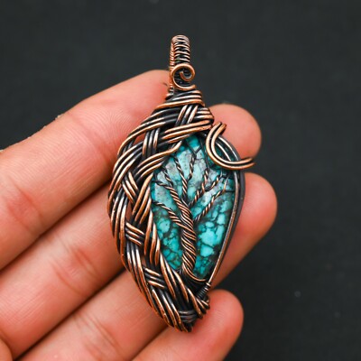 Turquoise Copper Wire Wrapped Handmade Pendant Designer Jewelry Gift For