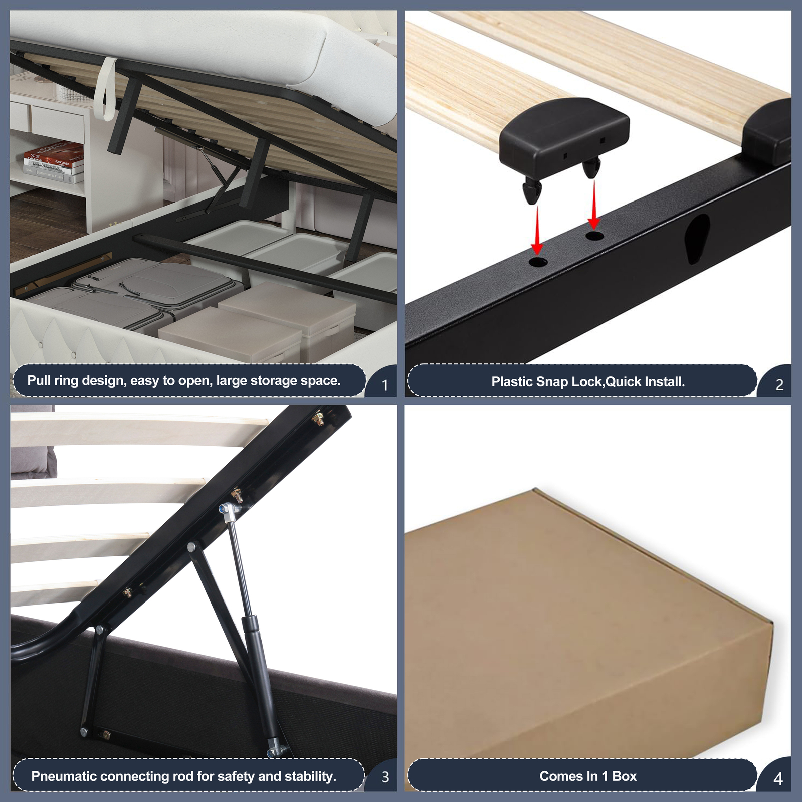 Full Size Lift Up Storage Bed Frame Velvet Upholstered Hydraulic Storage Beige