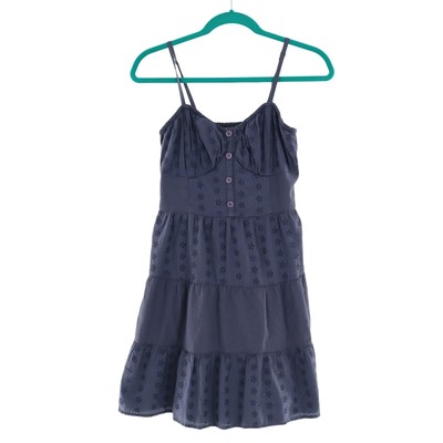 Hollister Co. Eyelet Sundress Women M Navy Blue Boho Bohemian Cottagecore Summer