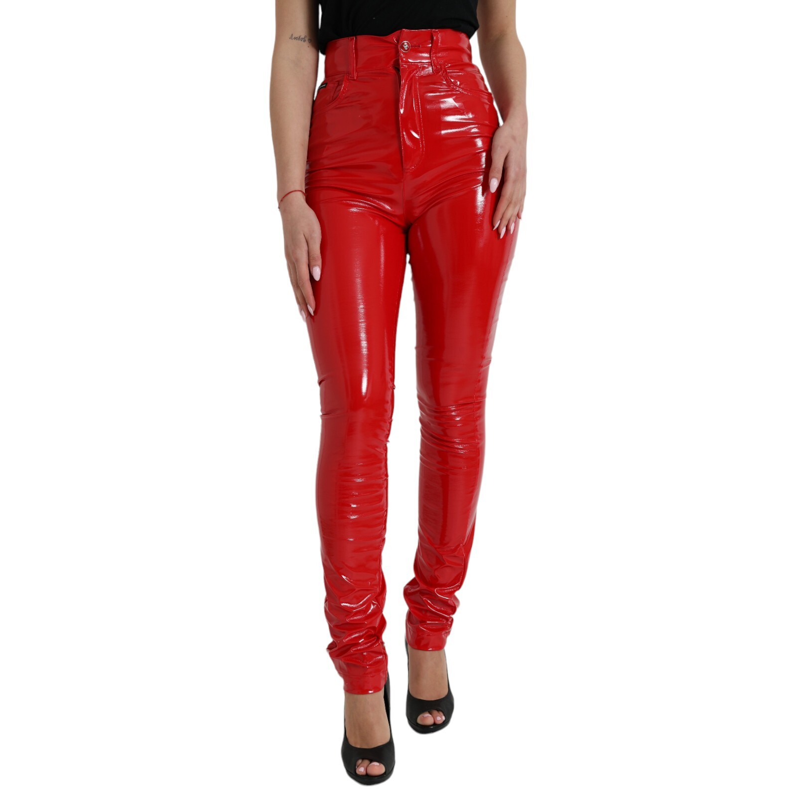 DOLCE & GABBANA Pants Shiny Red High Waist Skinny Trouser