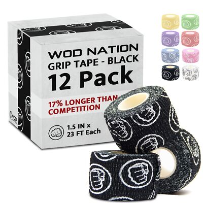 WOD Nation Weightlifting Hook Grip Tape - Bulk Packs of 3, 12, 24 Rolls (23ft...