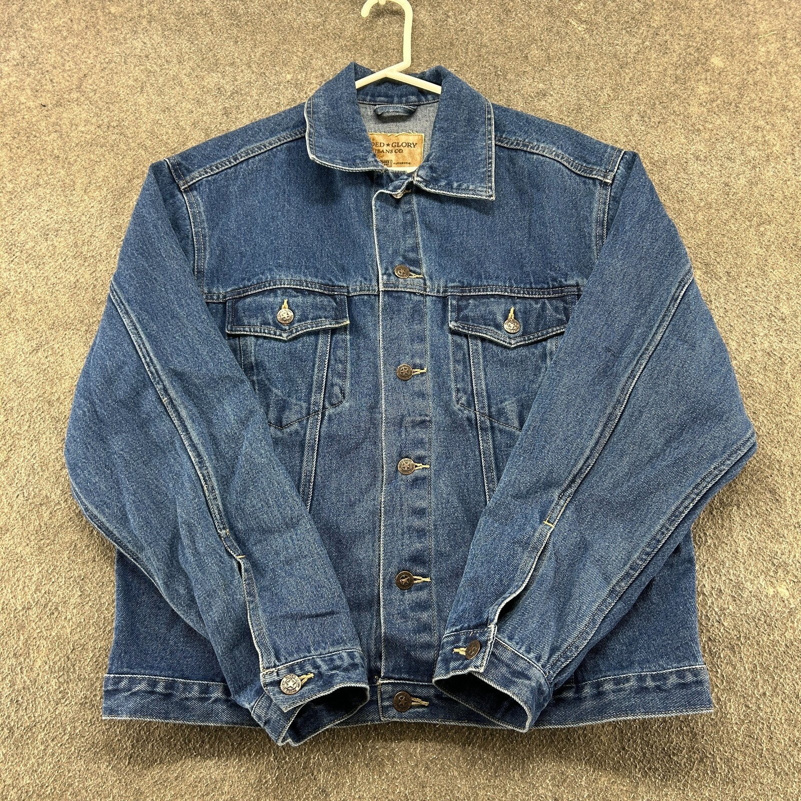 VINTAGE Faded Glory Jacket Mens Medium Blue Denim Trucker