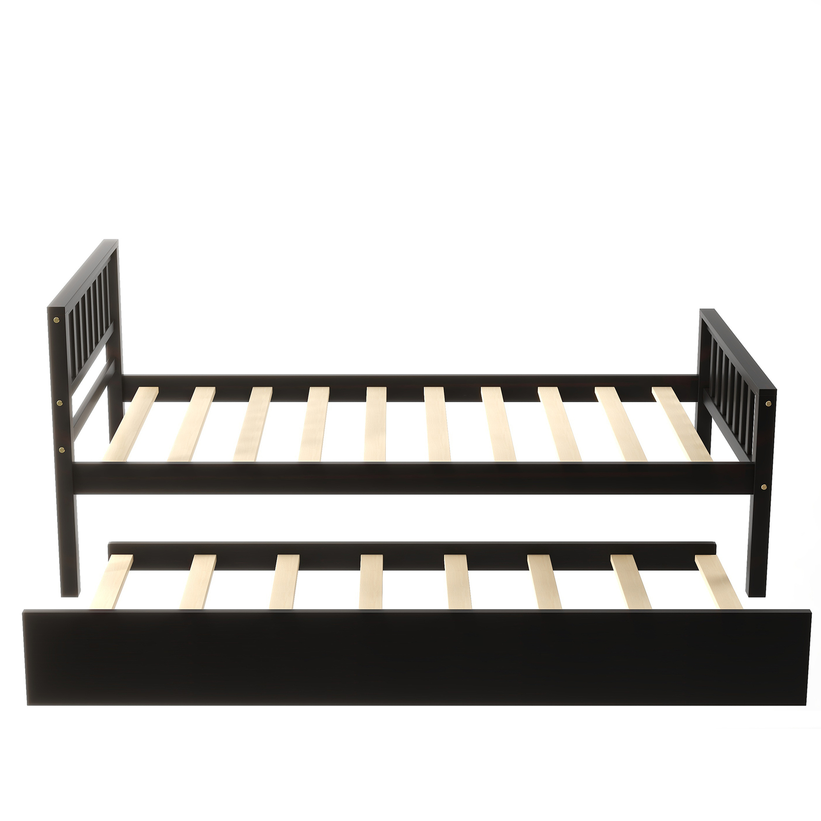 Twin Size Bed with Trundle Bed Frame With Headboard for Small Space Espresso NEW