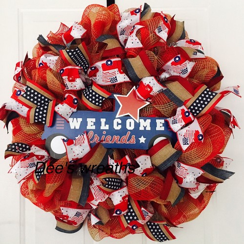 Americana Patriotic Welcome Friends Truck Wreath