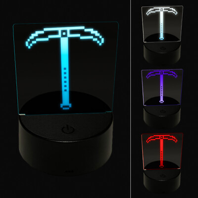 Pixel Miner Pickaxe RPG Video Games 3D Illusion LED Night Light Sign Lamp