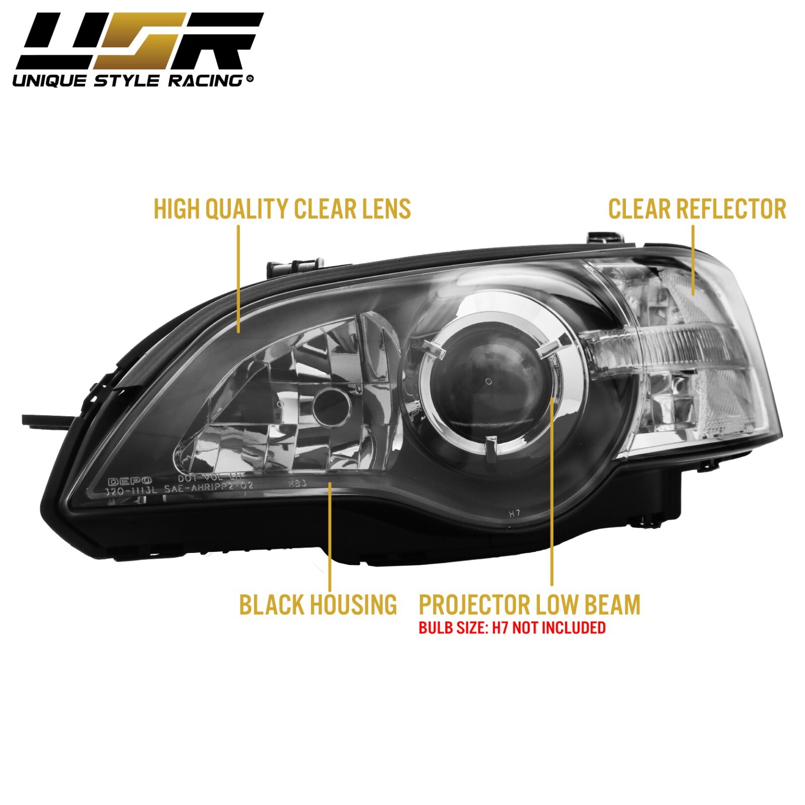 DEPO JDM Black/Clear Projector Headlights For 2005-2007 Subaru Legacy / Outback
