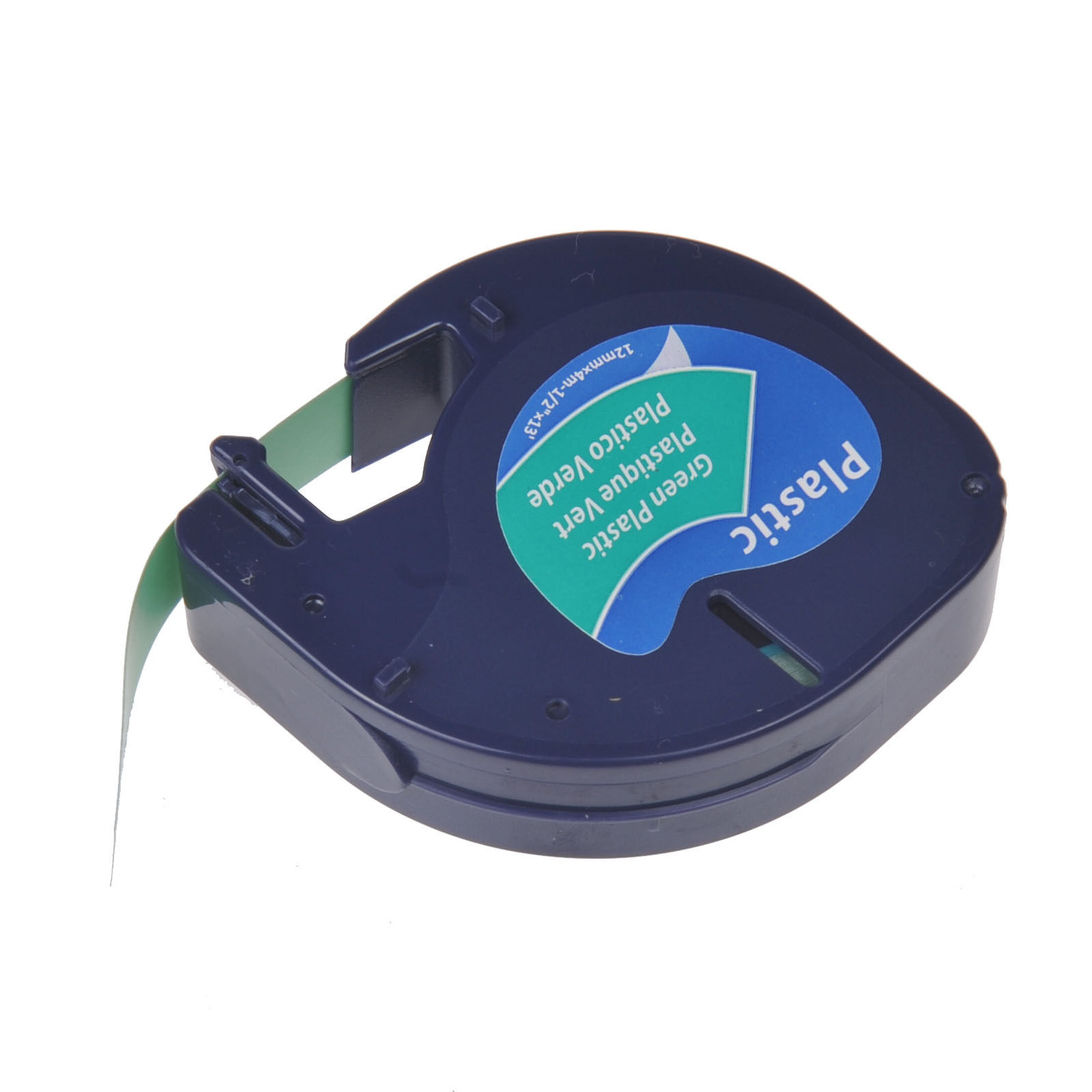 1PK Plastic Tape for DYMO Letra Tag Plus LT100H LT91334 12mm Black on Gree Label