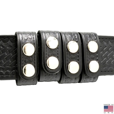 Perfect Fit Duty Belt Keepers 1'' Basketweave Leather Chrome Snap USA Made 4 Pack