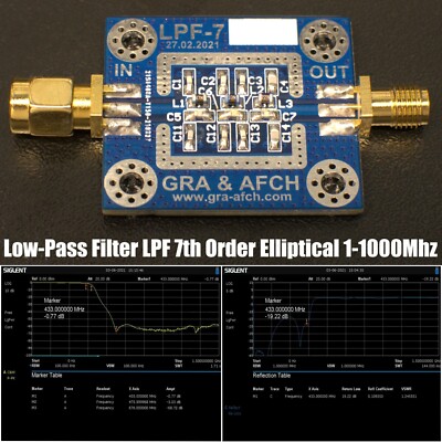 Low-Pass Filter LPF 7th Order Elliptical 1 3.5 7 14 144 868 433...1000Mhz 1-2Wt