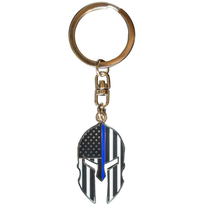 GHKB-1A Gladiator Police Thin Blue Line Flag Spartan Helmet Keychain LAPD NYPD F