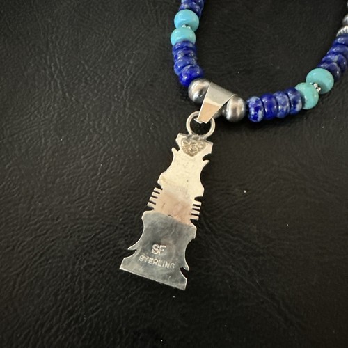 Pre-owned Handmade Mens Blue Turquoise Lapis Opal Pendant Navajo Sterling Silver Necklace 20" 17896