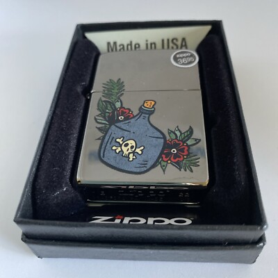 Zippo Tattoo Theme Design On A 2022 Black Ice Lighter (See Description)