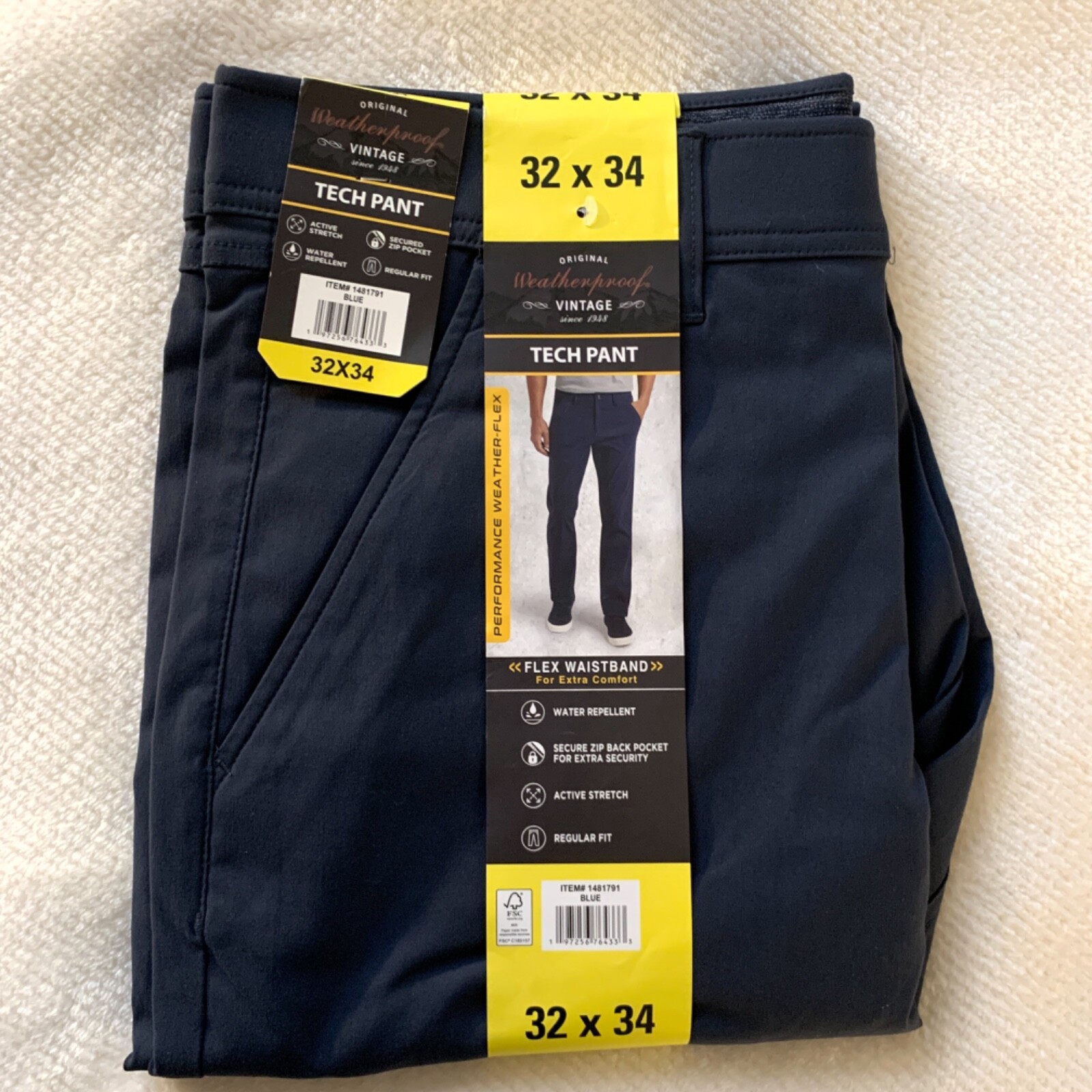 Weatherproof Vintage Men’s Performance Weather-Flex Tech Pants, Blue Or Green
