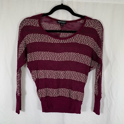 about a girl Blouse Women s XS Purple Cropped Open Knit Long Sleeve Round Neck