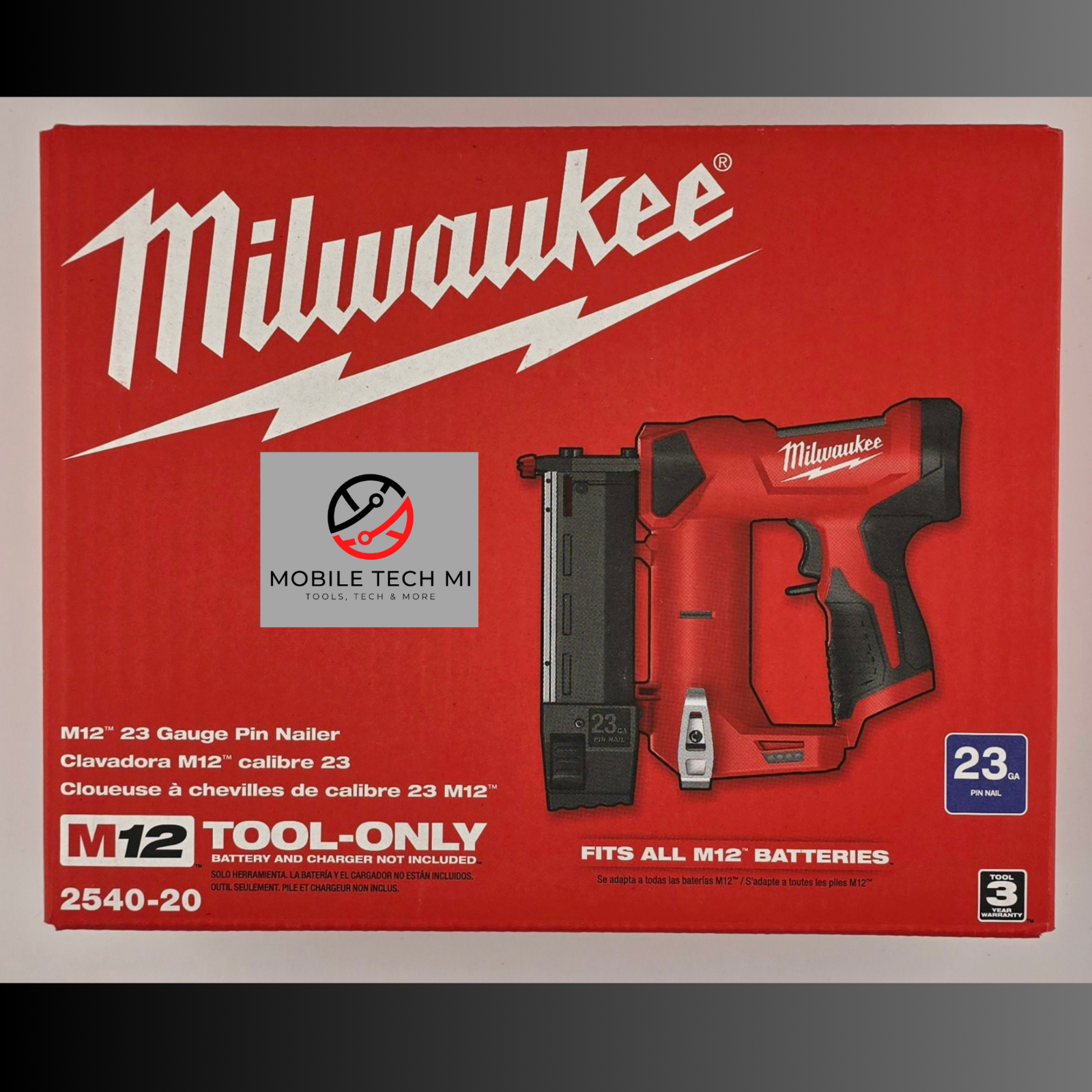 Milwaukee M12 2540-20 23 Gauge Compact Cordless Pin Nailer 12V -Tool Only SEALED