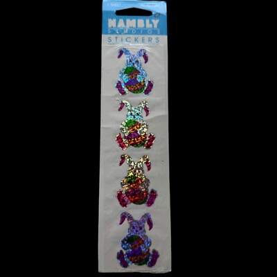 MAMBLY Prismatic Easter Bunny Rabbit Stickers Spring Egg Silver Pink Sealed Vtg