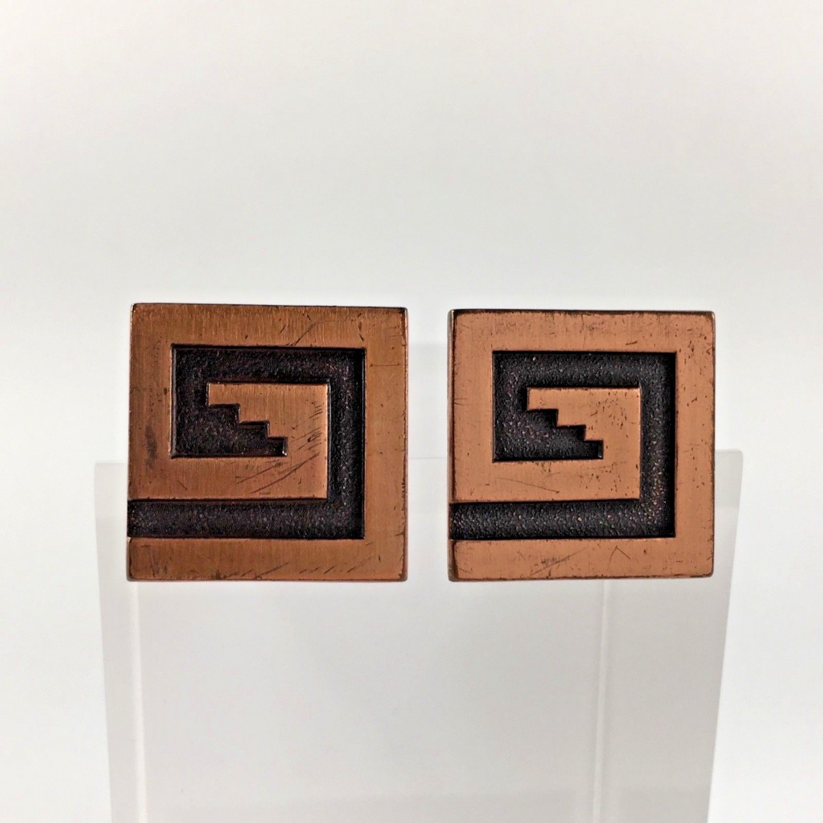 Vintage Copper Tone Cuff Links Cufflinks Mid Century Modern MCM Geometric Gift